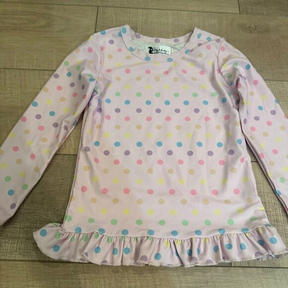 LILY & LONDYN'S PINK POLKA DOT SWIM SHIRT RUFFLE BOTTOM RASH GUARD SIZE 6 YEAR - Picture 2 of 6